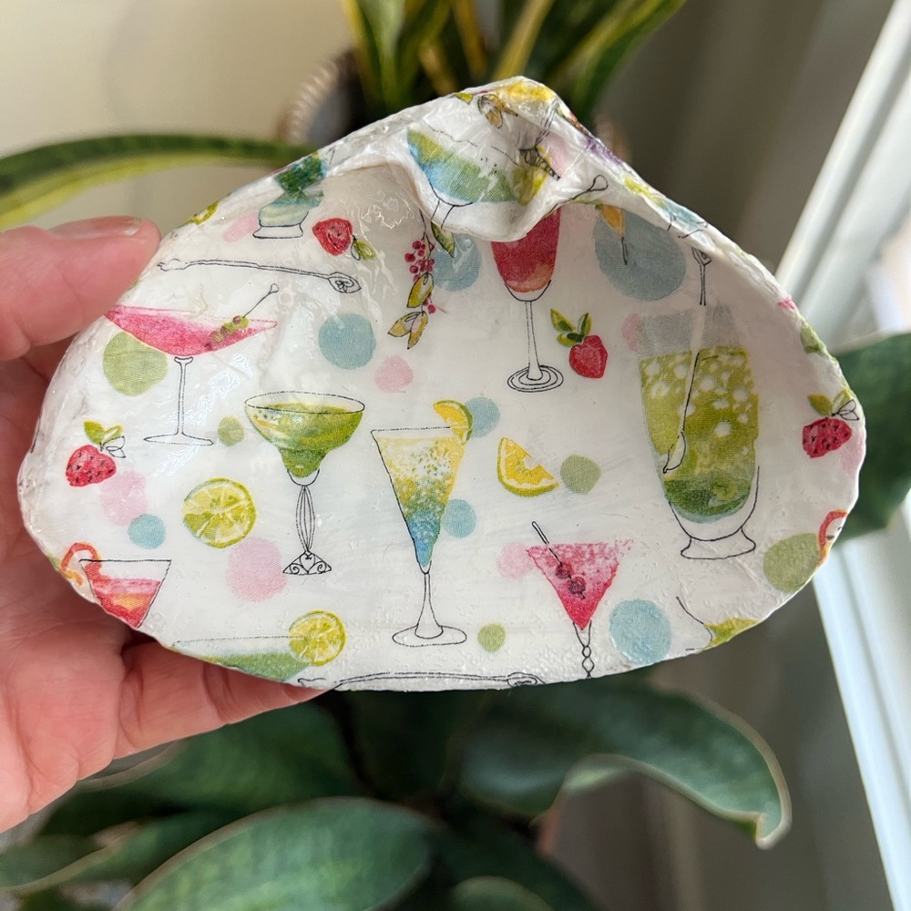 Hand Crafted “Time for a drink” Sea Shell Ring Trinket Dish